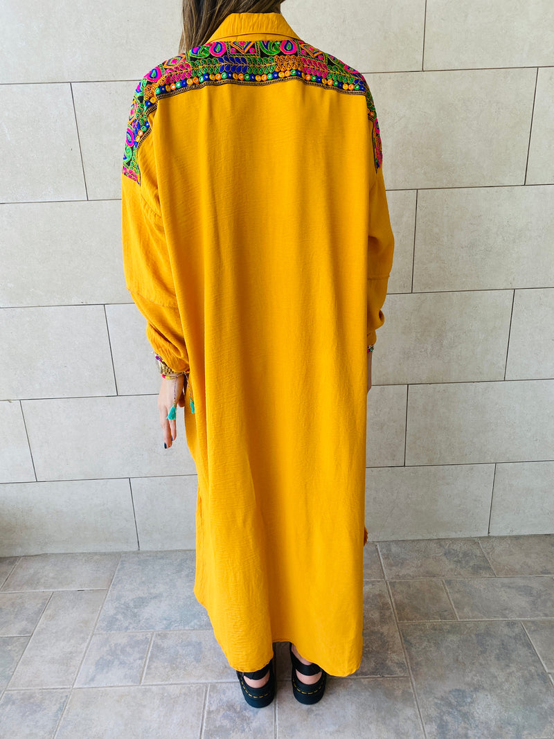 Mustard Embroidered Back Dress