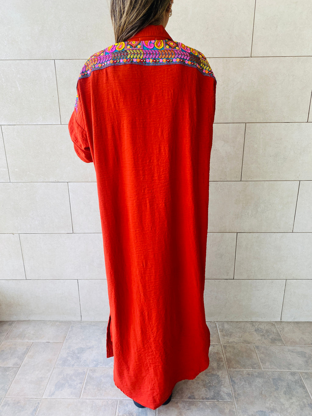 Rust Embroidered Back Dress