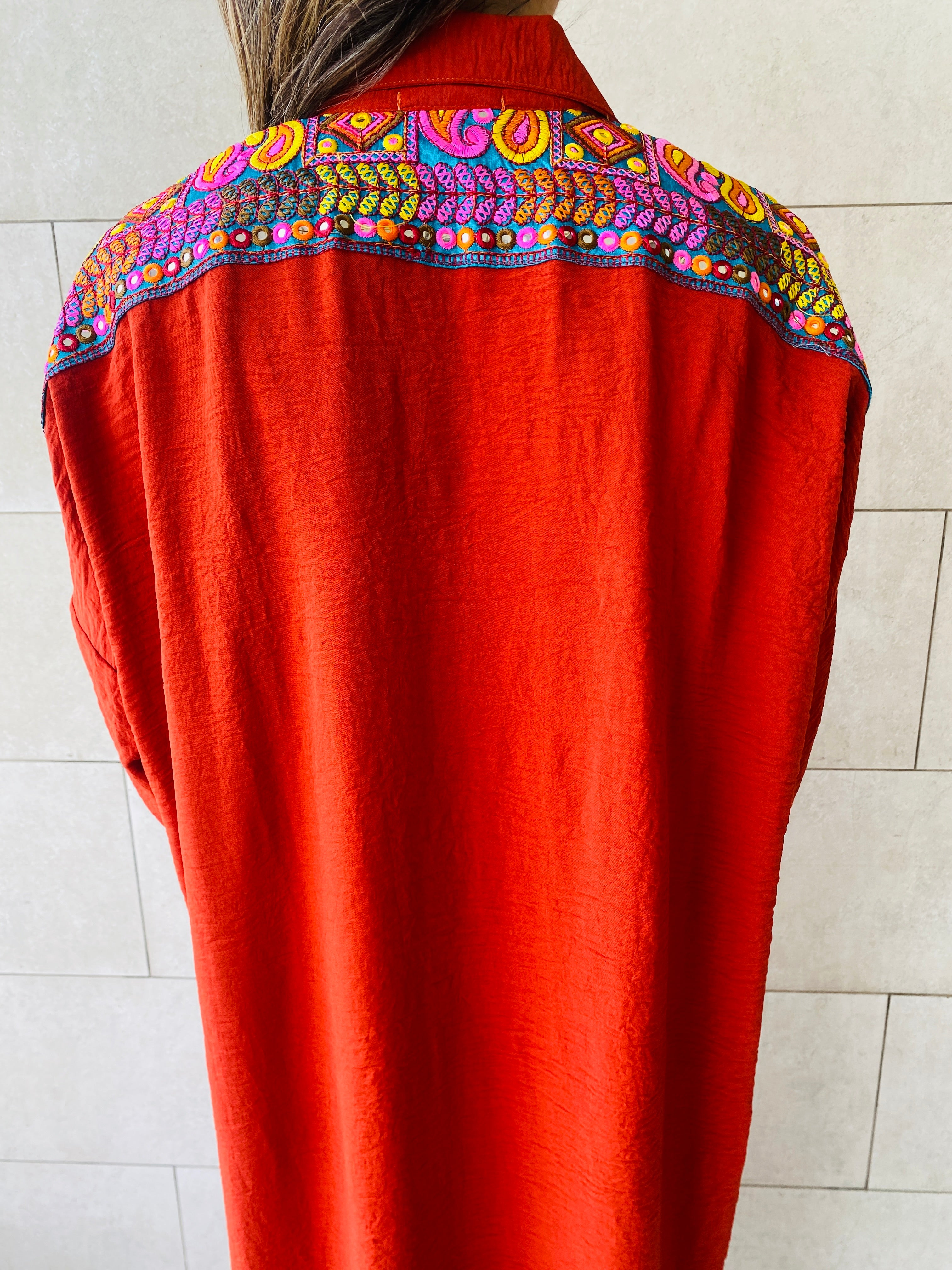 Rust Embroidered Back Dress