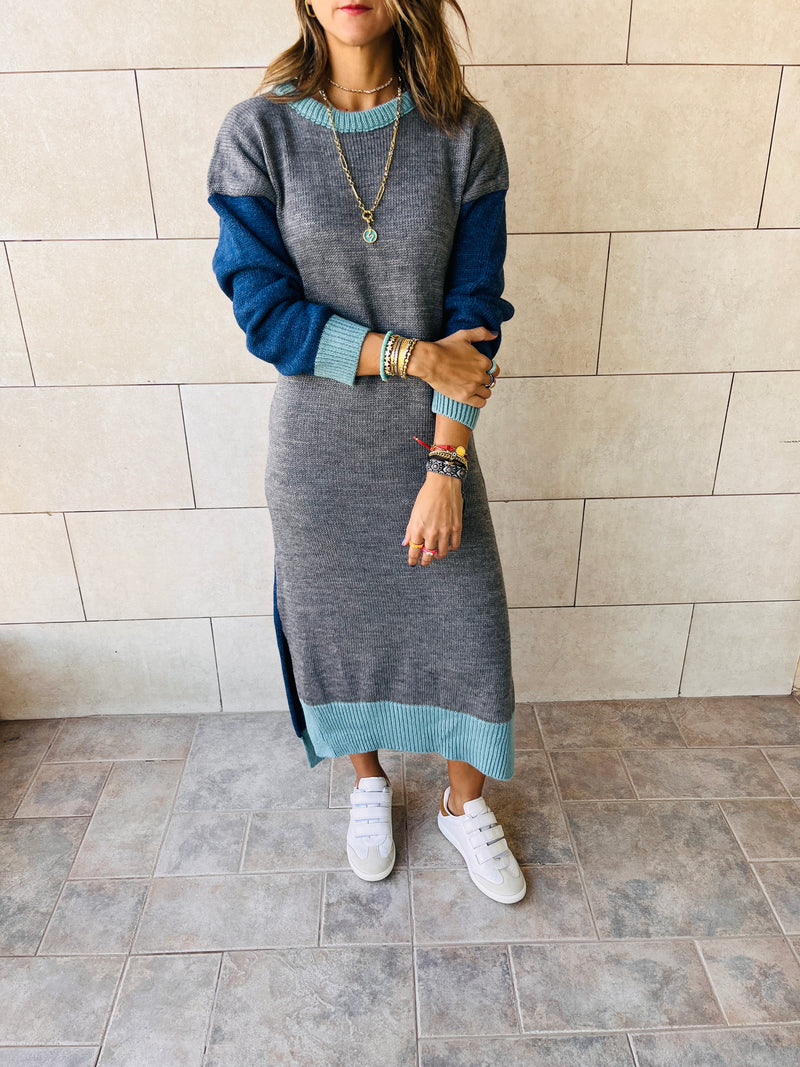 Blue Out N’ About Midi Knit Dress