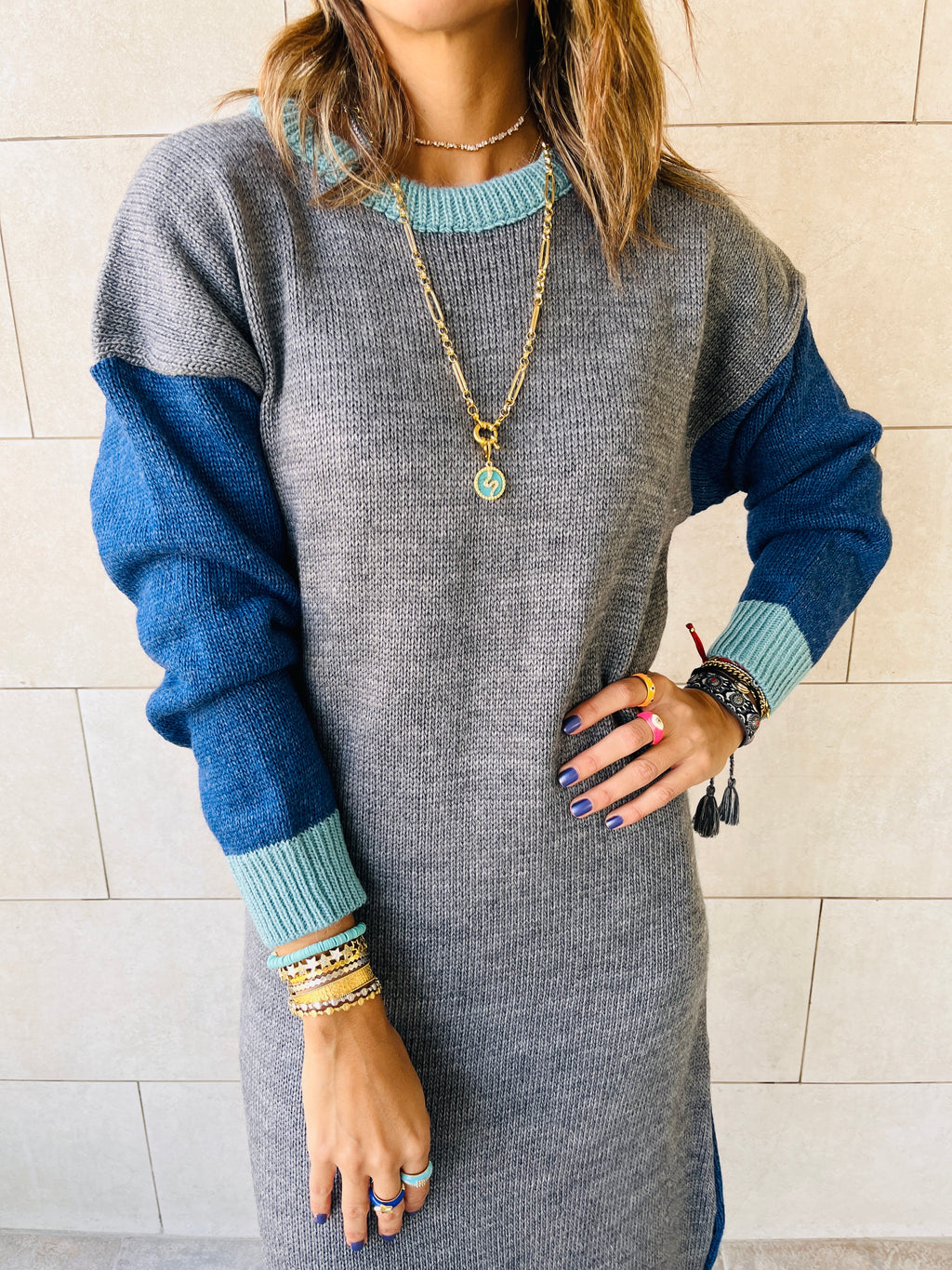 Blue Out N’ About Midi Knit Dress