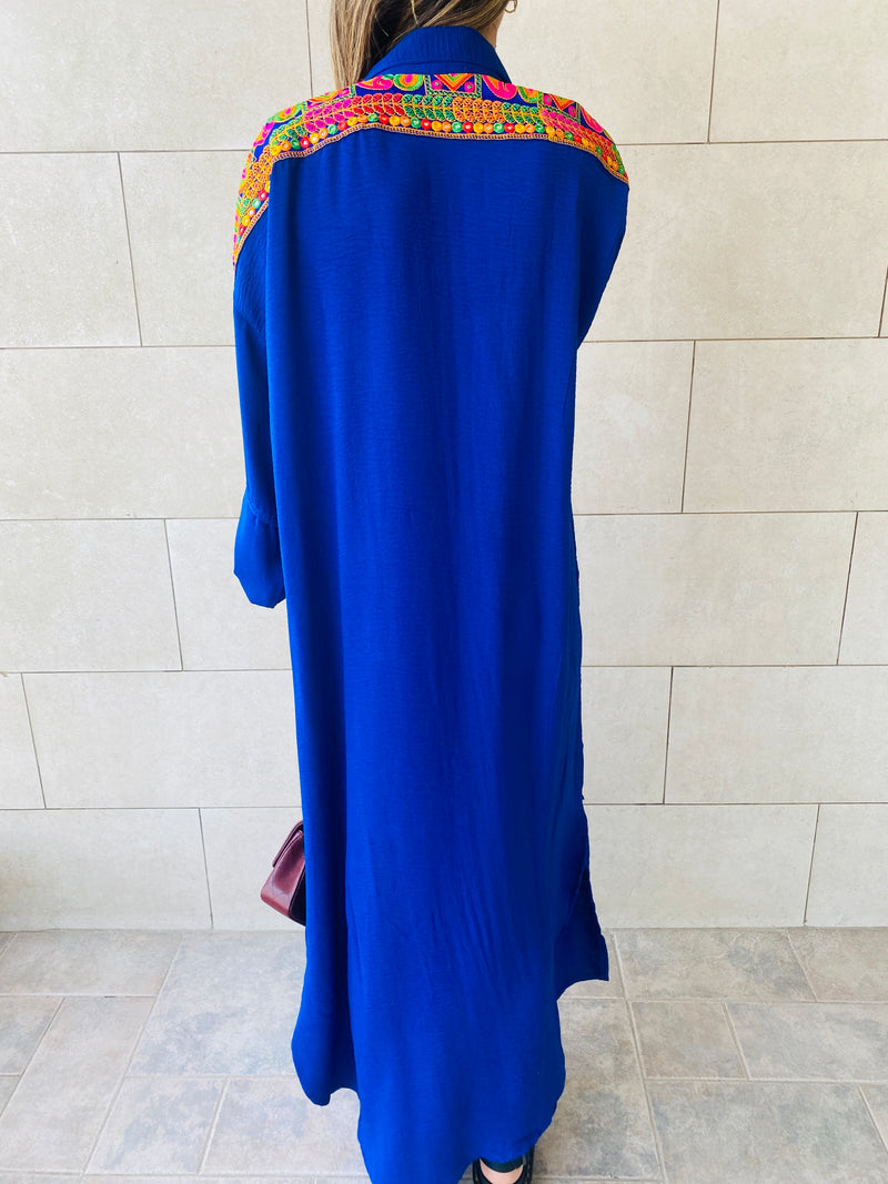 Blue Embroidered Back Dress