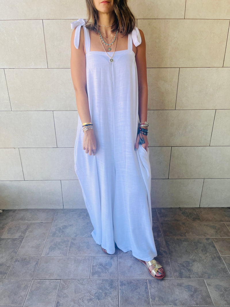 White Parachute Linen Jumpsuit