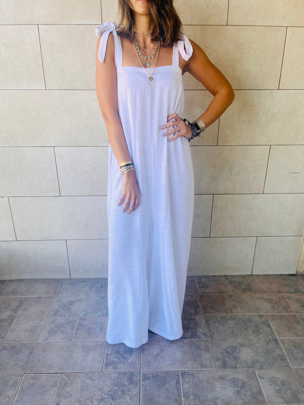 White Parachute Linen Jumpsuit