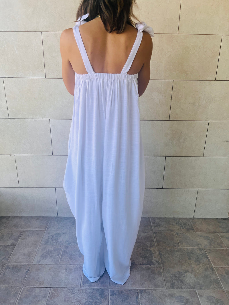 White Parachute Linen Jumpsuit