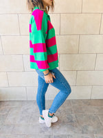 Green & Fuchsia Preppy Stripes Polo