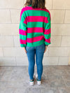 Green & Fuchsia Preppy Stripes Polo