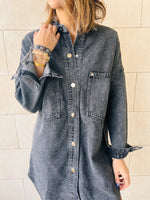 Grey Denim Shirt Dress Shacket