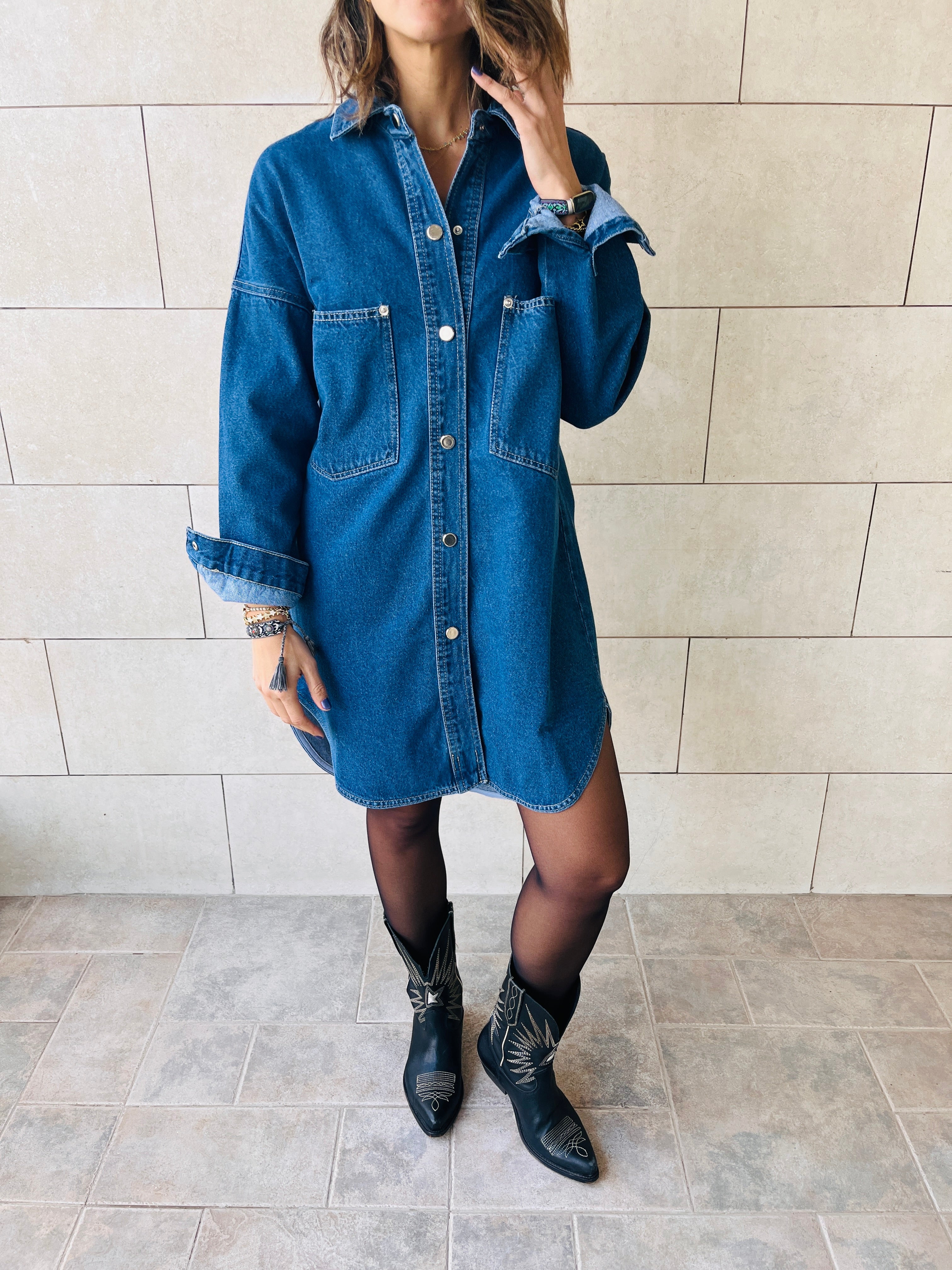 Blue Denim Shirt Dress Shacket