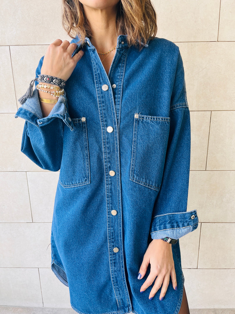 Blue Denim Shirt Dress Shacket