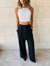 Black Crepe Belted Flare