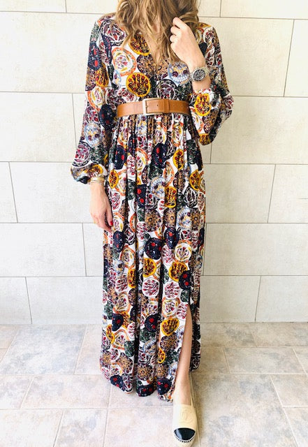 Multi Orient Print Maxi Dress