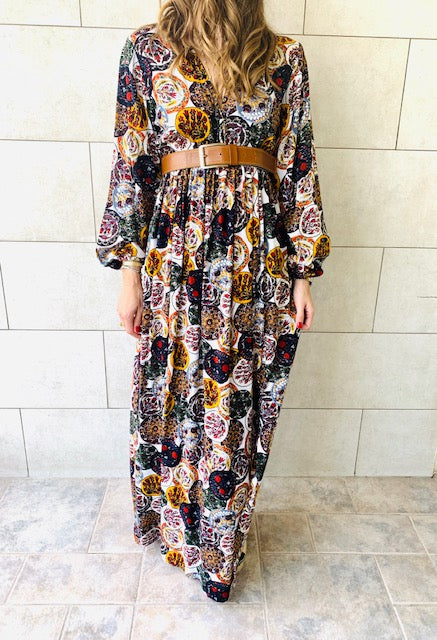 Multi Orient Print Maxi Dress