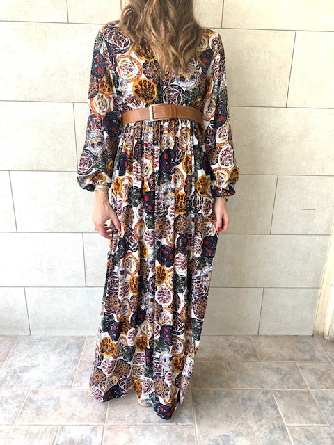 Multi Orient Print Maxi Dress