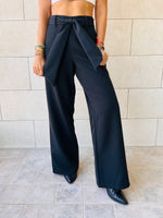 Black Crepe Belted Flare