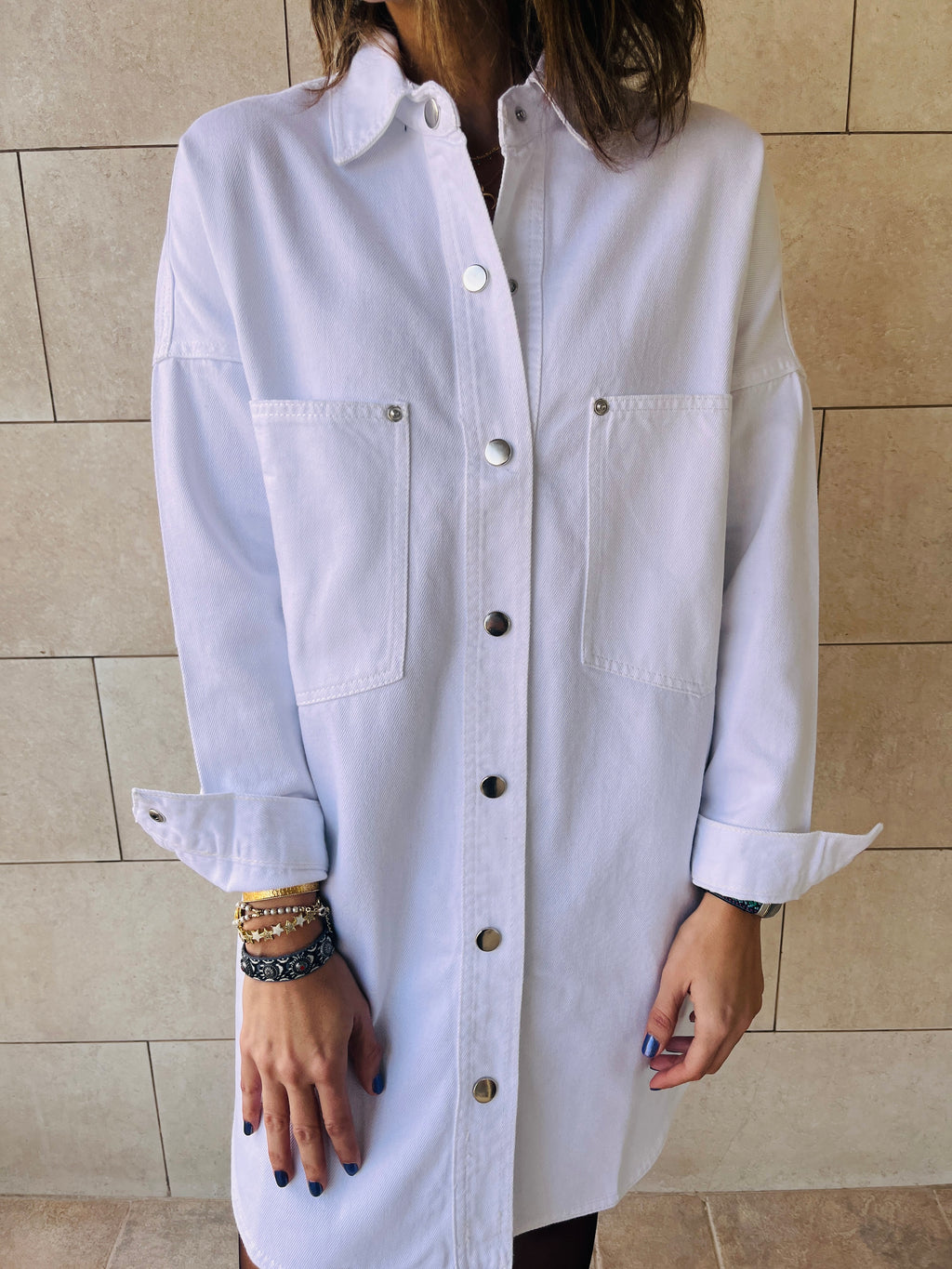 White Denim Shirt Dress Shacket