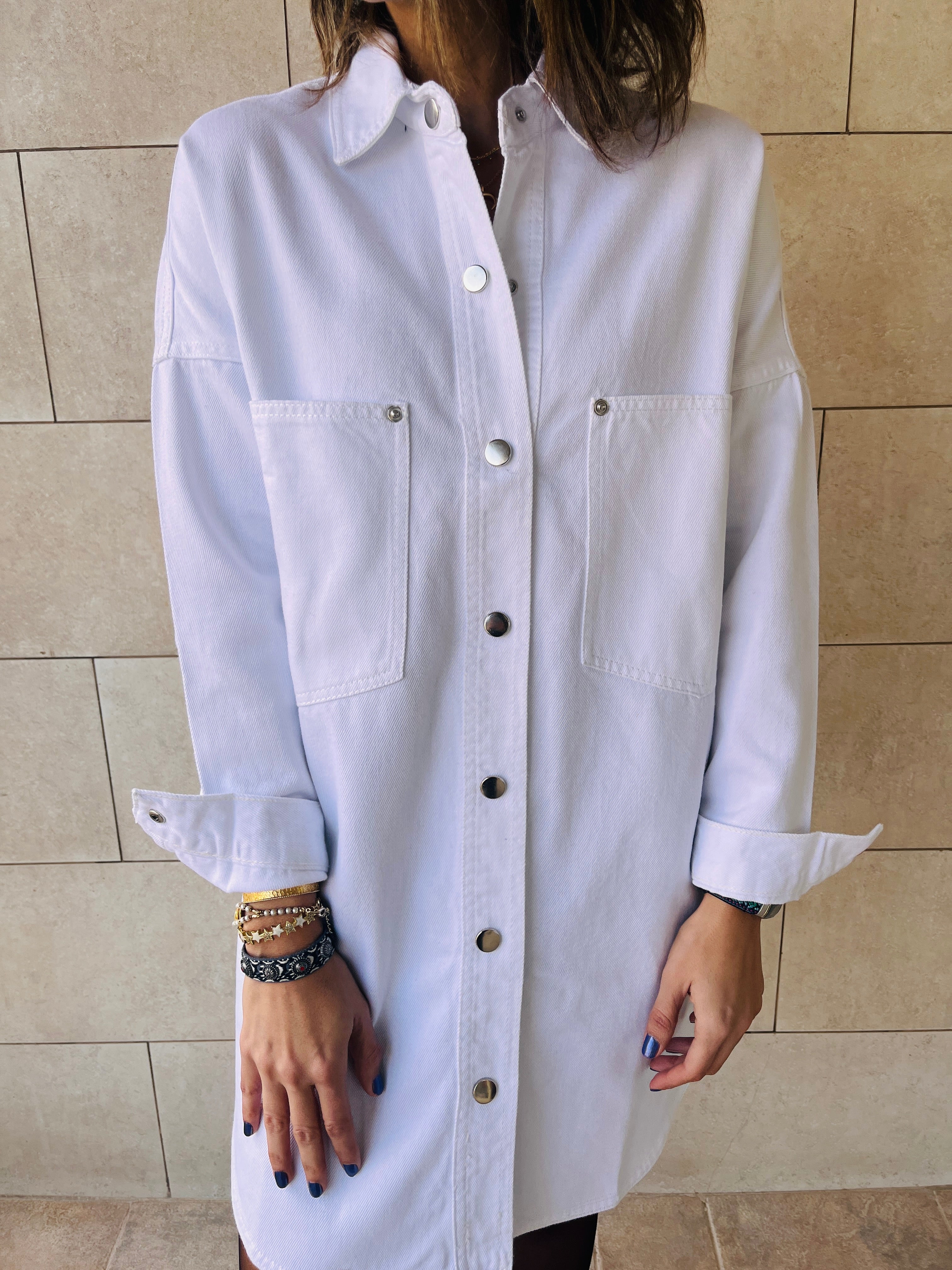 White Denim Shirt Dress Shacket