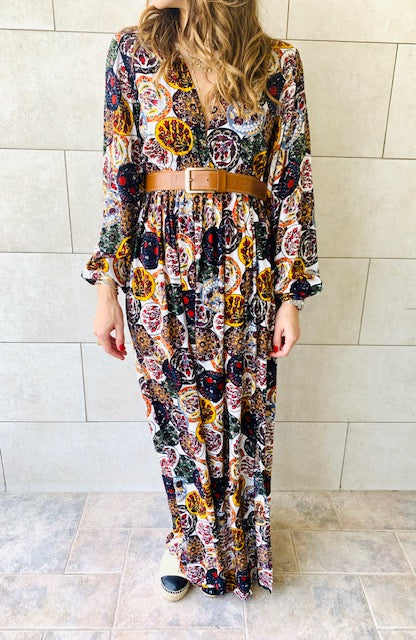 Multi Orient Print Maxi Dress