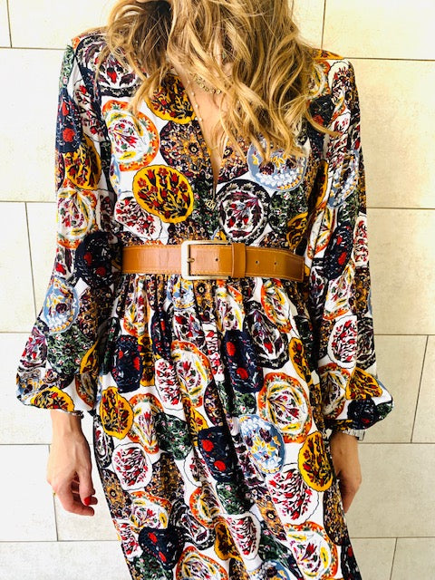 Multi Orient Print Maxi Dress