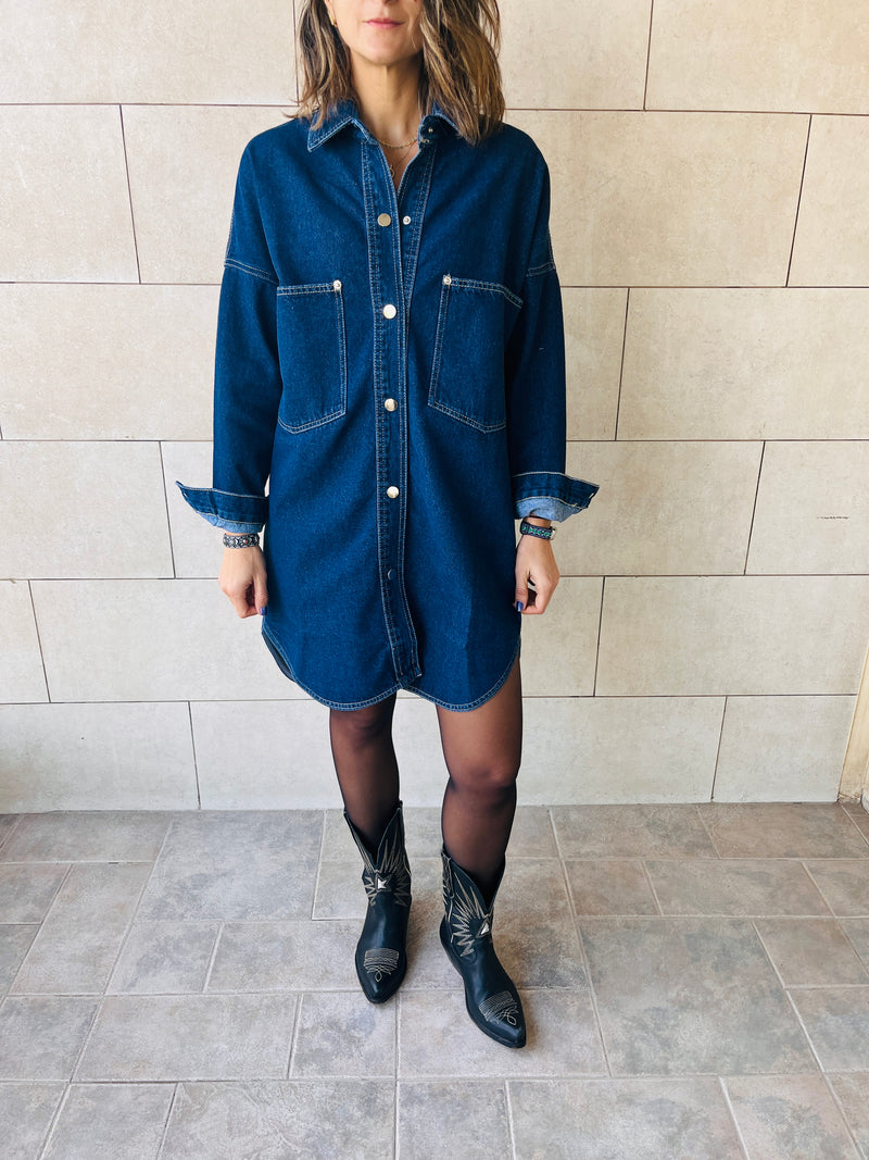 Dark Blue Denim Shirt Dress Shacket