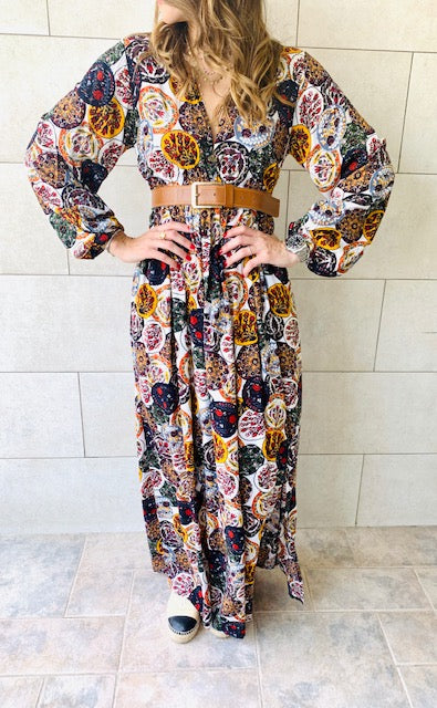 Multi Orient Print Maxi Dress