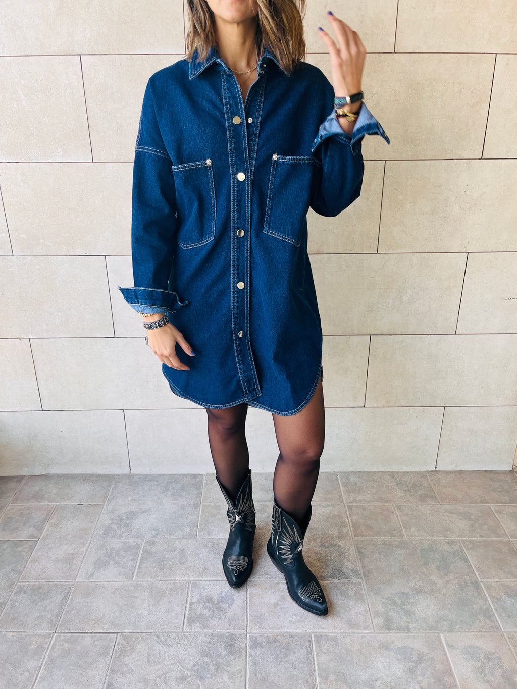 Dark Blue Denim Shirt Dress Shacket