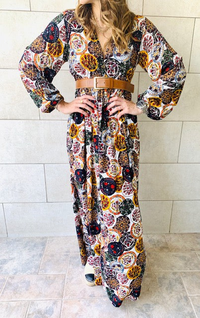 Multi Orient Print Maxi Dress