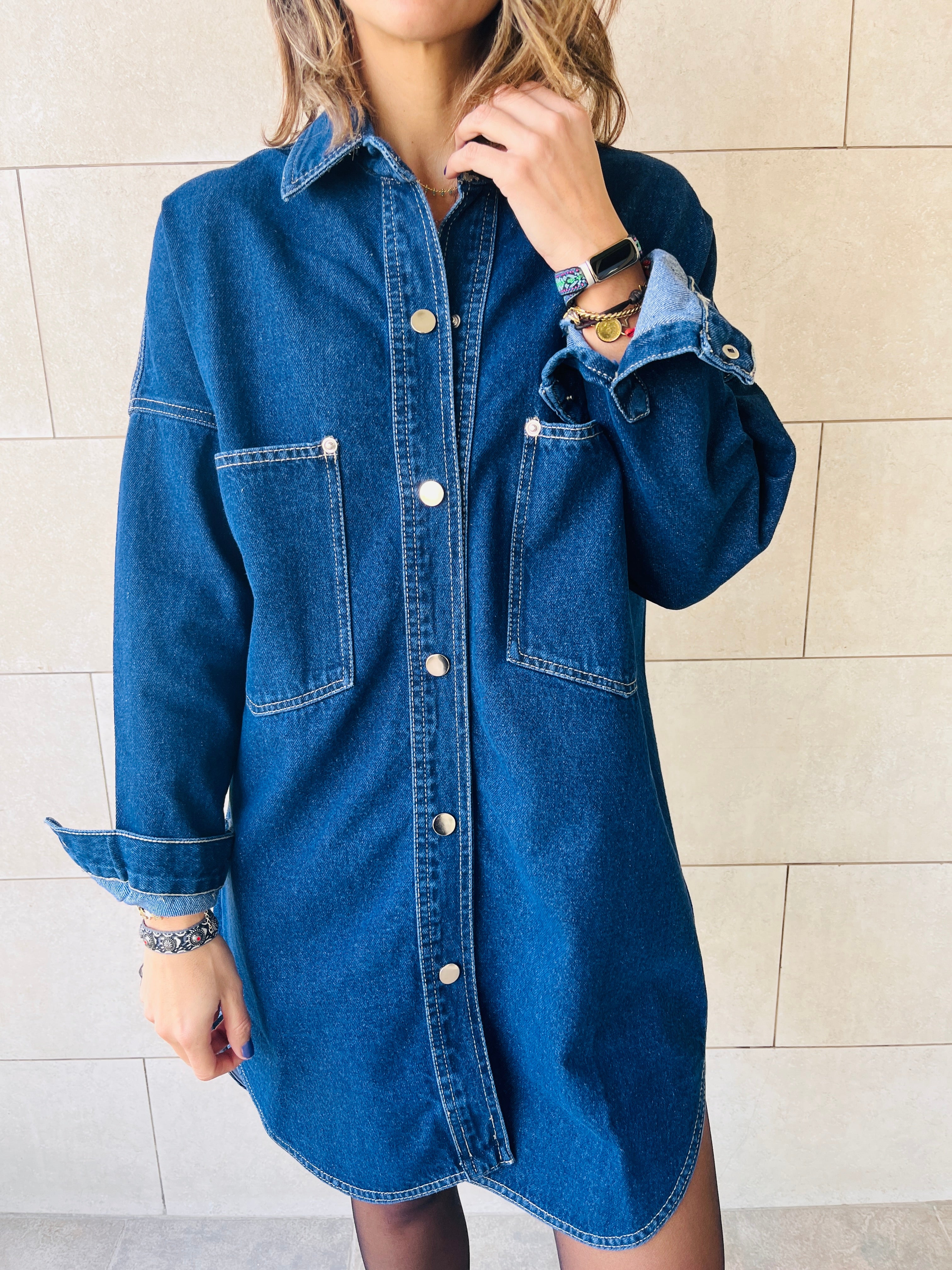 Dark Blue Denim Shirt Dress Shacket