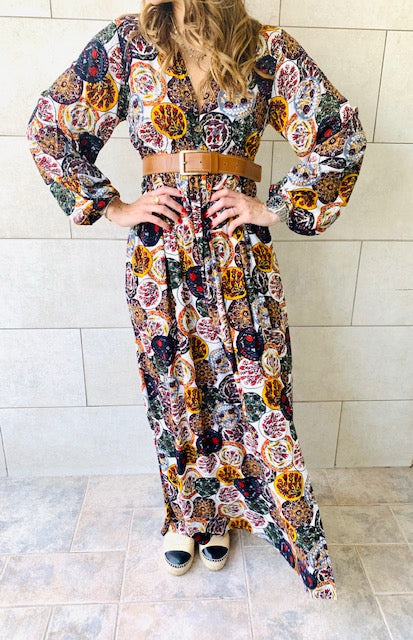 Multi Orient Print Maxi Dress