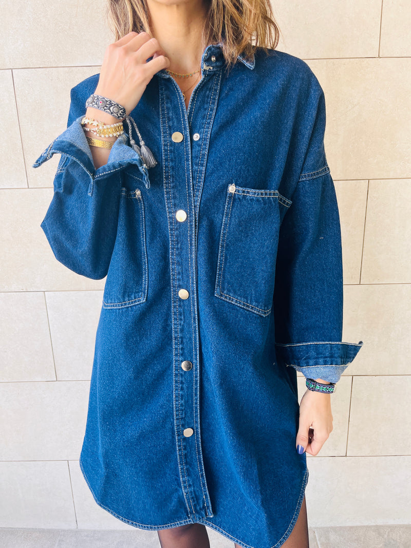 Dark Blue Denim Shirt Dress Shacket