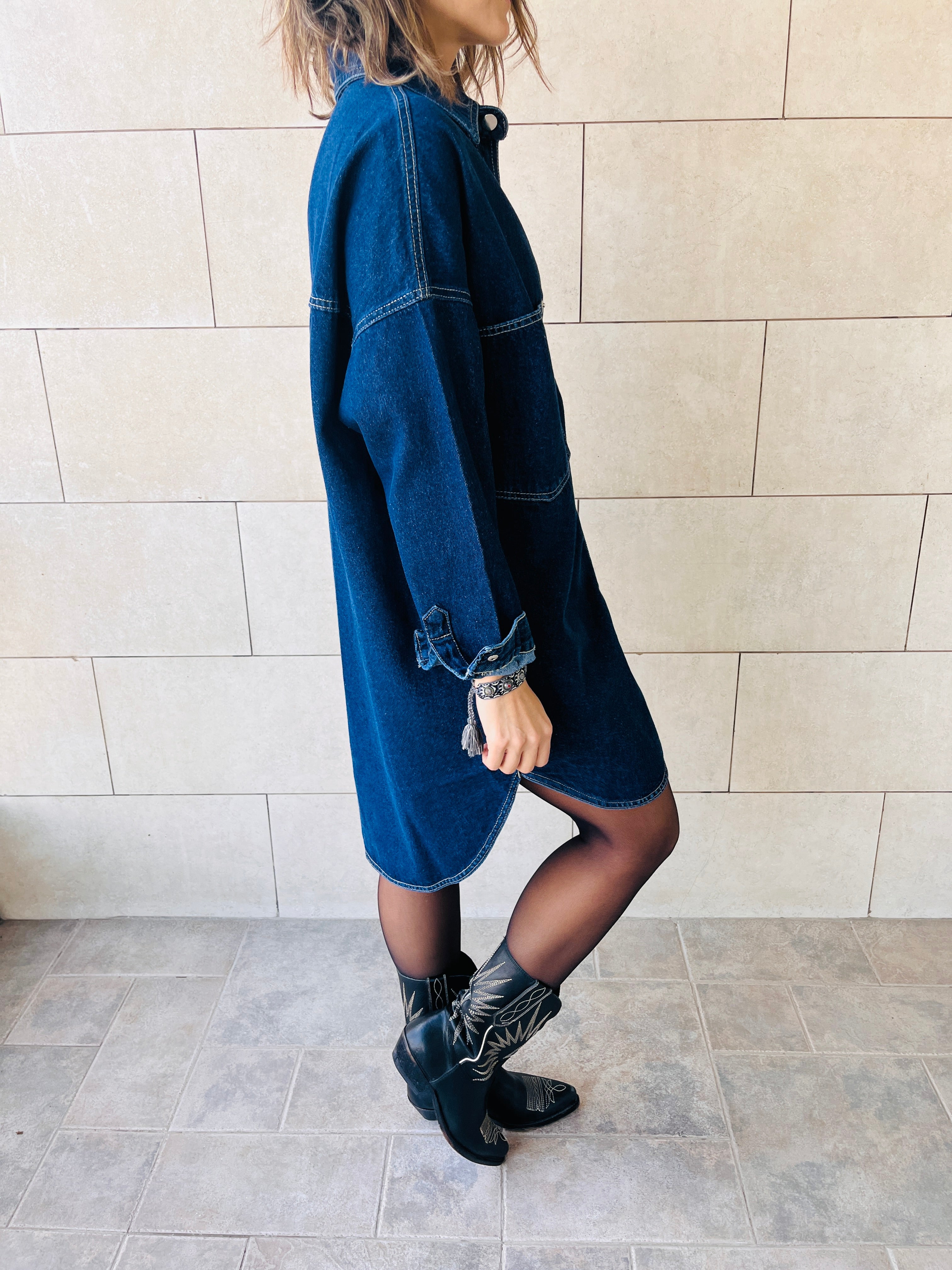 Dark Blue Denim Shirt Dress Shacket