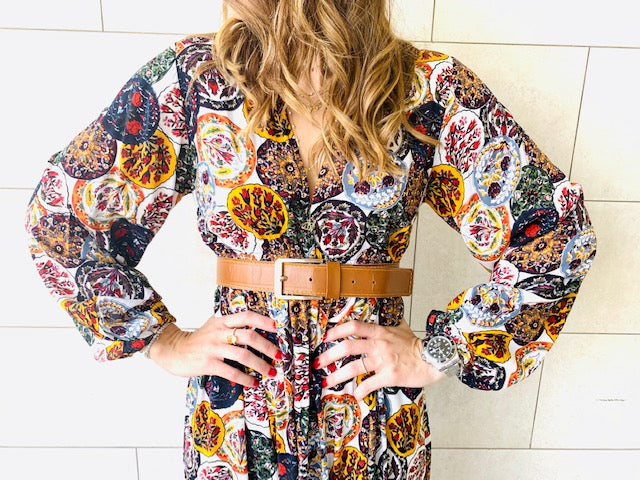 Multi Orient Print Maxi Dress