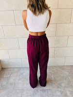 Burgundy Crepe Belted Flare