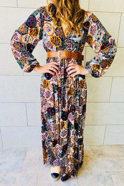 Multi Orient Print Maxi Dress