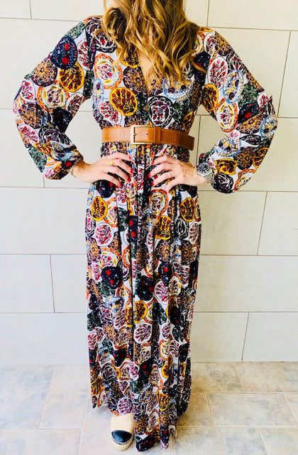 Multi Orient Print Maxi Dress