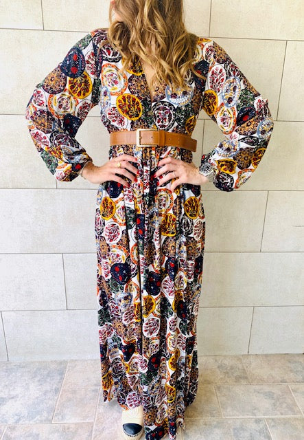 Multi Orient Print Maxi Dress
