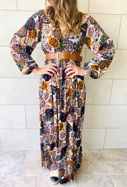 Multi Orient Print Maxi Dress