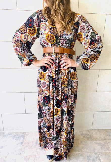 Multi Orient Print Maxi Dress