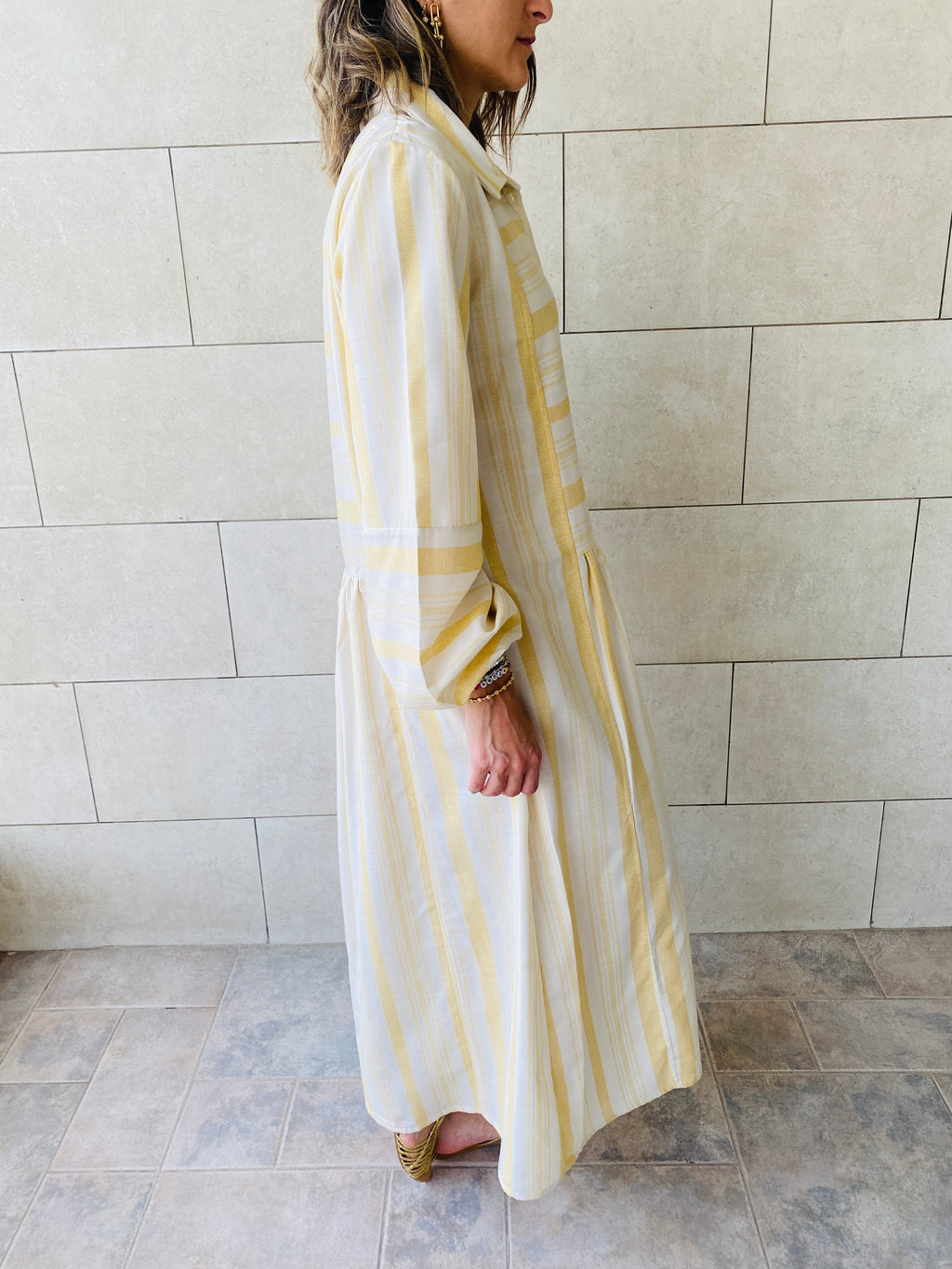 Mustard Striped Linen Dress
