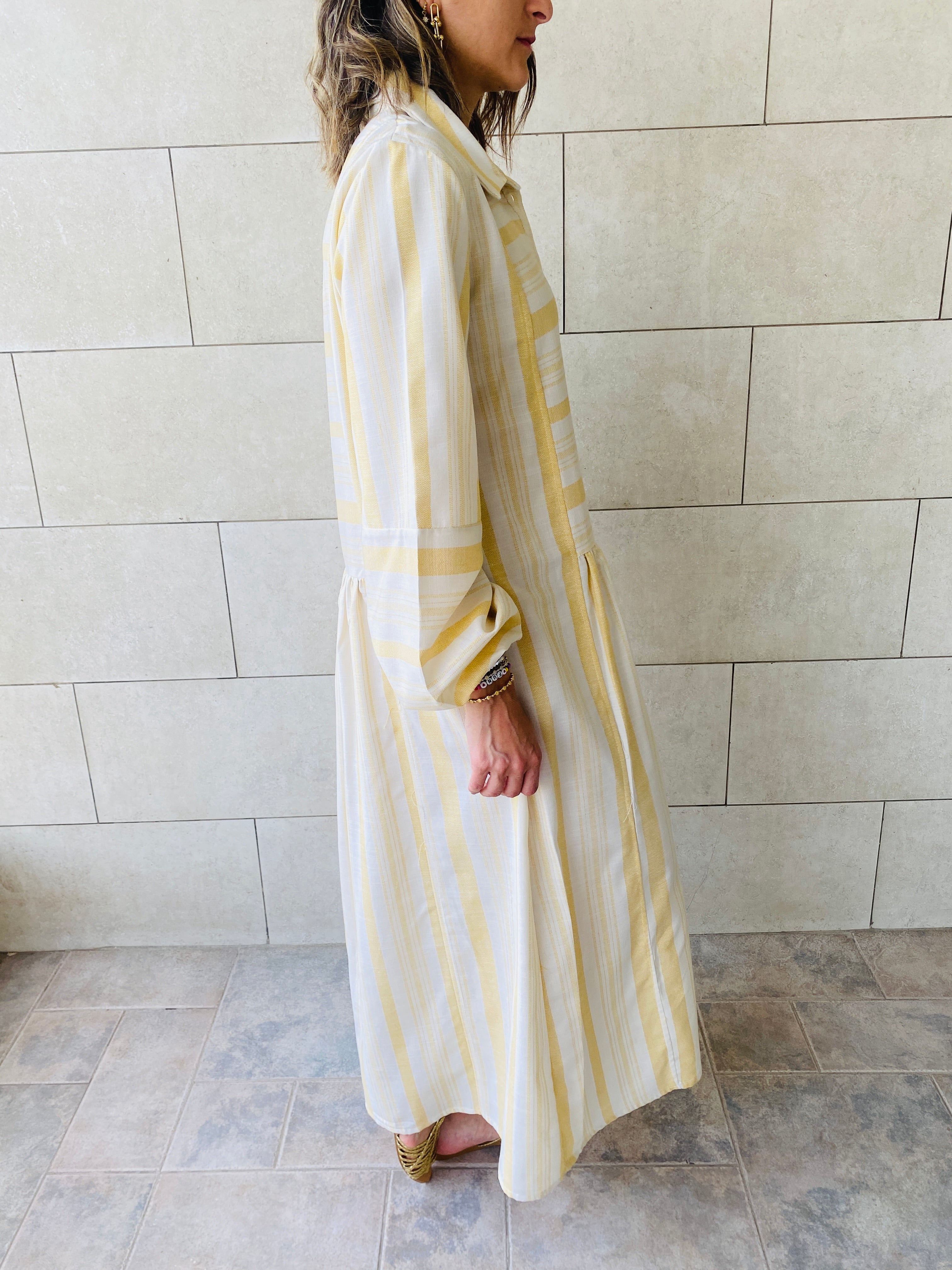 Mustard Striped Linen Dress