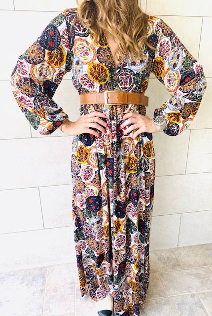 Multi Orient Print Maxi Dress
