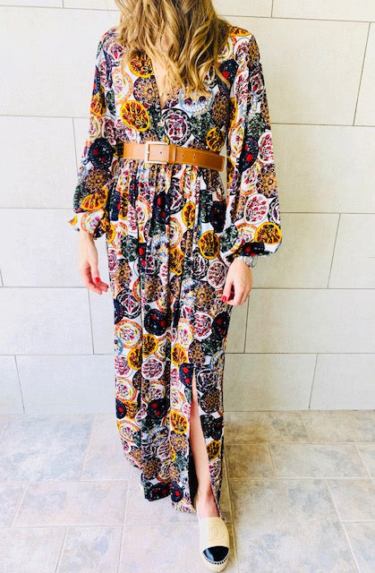 Multi Orient Print Maxi Dress
