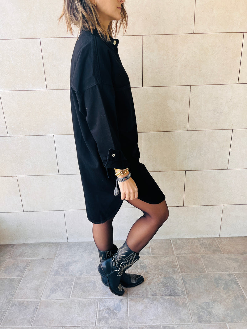 Black Denim Shirt Dress Shacket