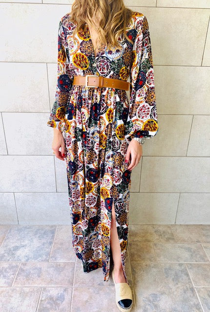 Multi Orient Print Maxi Dress