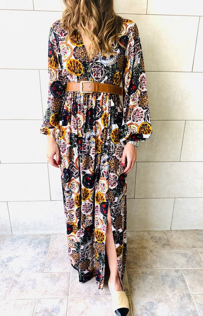 Multi Orient Print Maxi Dress