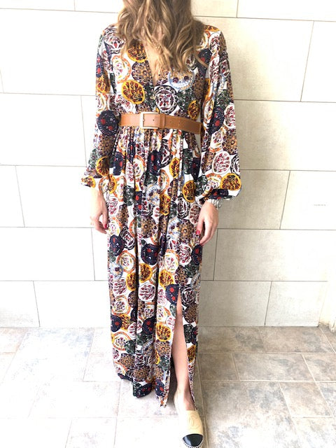 Multi Orient Print Maxi Dress
