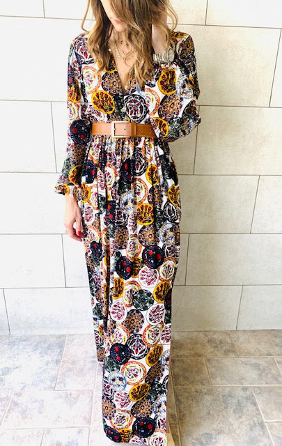 Multi Orient Print Maxi Dress