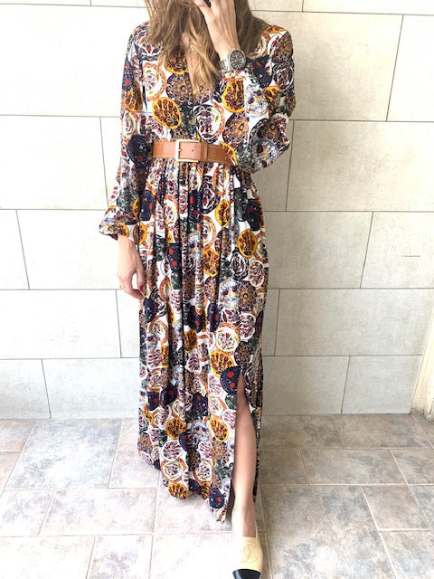 Multi Orient Print Maxi Dress