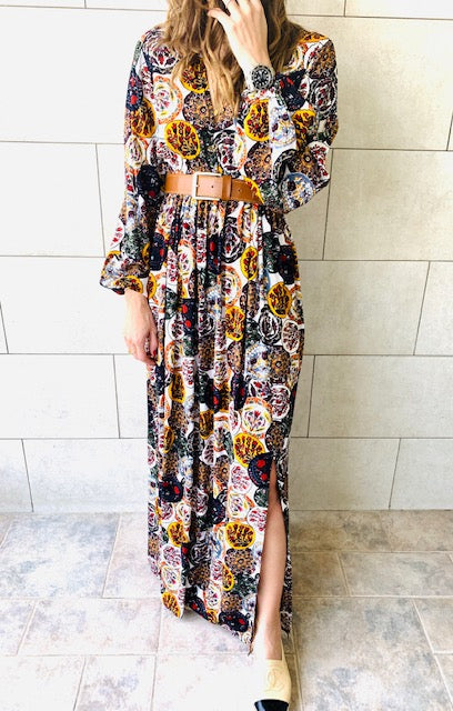 Multi Orient Print Maxi Dress