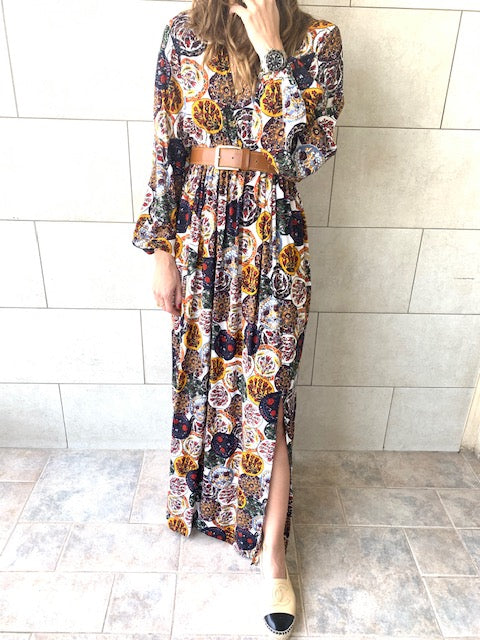 Multi Orient Print Maxi Dress